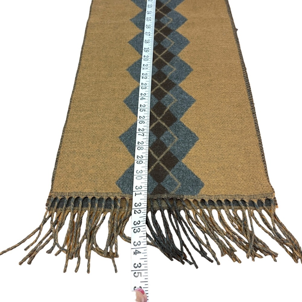 Fraas Adult Scarf Germany-Made Acrylic Soft Fringe 64x11.5"‎ Reversible Tan-Gray - Picture 5 of 7